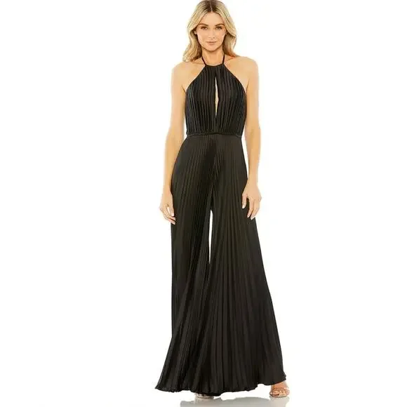Mac Duggal 27457 Halter Neck Pleated Jumpsuit in Black Size 2 NWT in Plastic - Picture 1 of 6